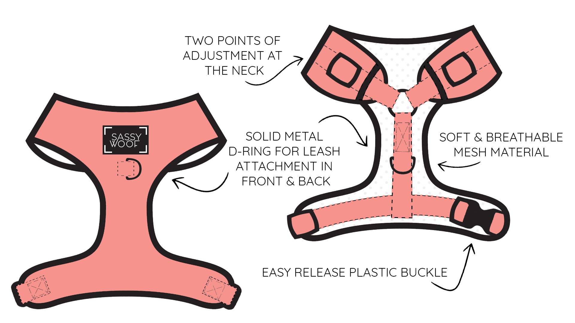 SASSY WOOF - Dog Adjustable Harness - Neon Orange: XXS